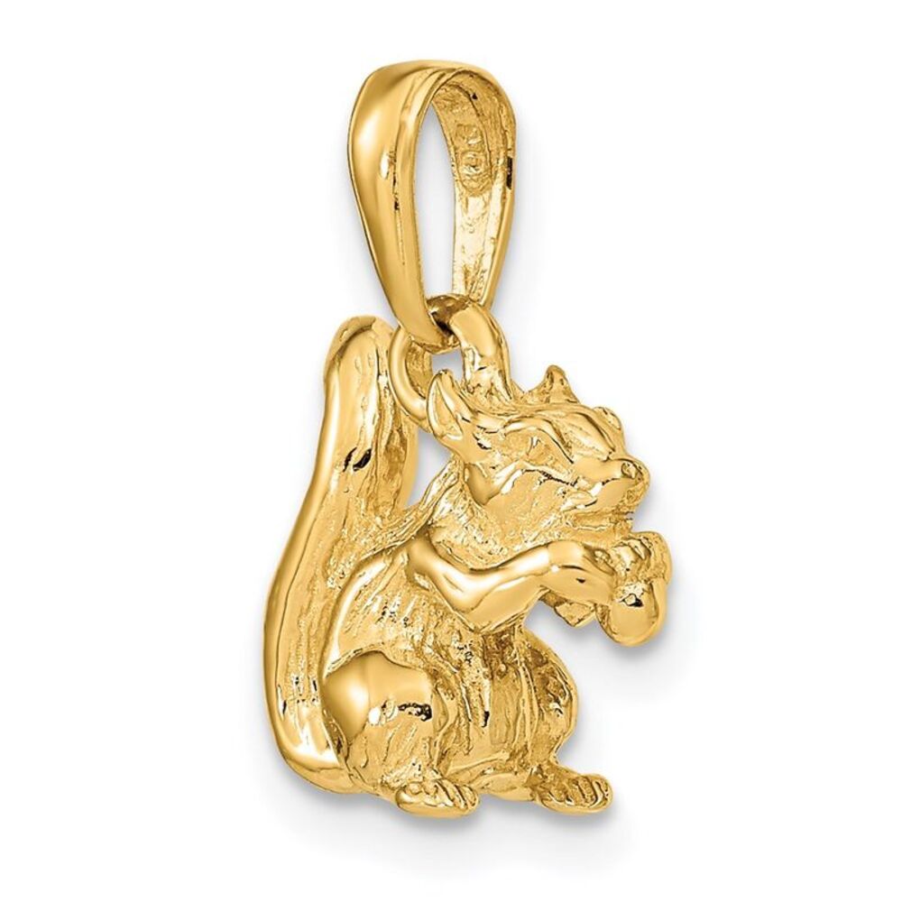 14k Yellow Gold Solid 3-D Squirrel With Nut Charm - image 4